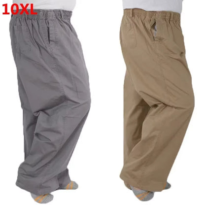 Plus Size 8XL 11XL 12Xl Middle-Aged Men'S Summer Thin Elastic Band High Waist Cotton Casual Trousers Dad Oversize 9XL 8XL 7XL