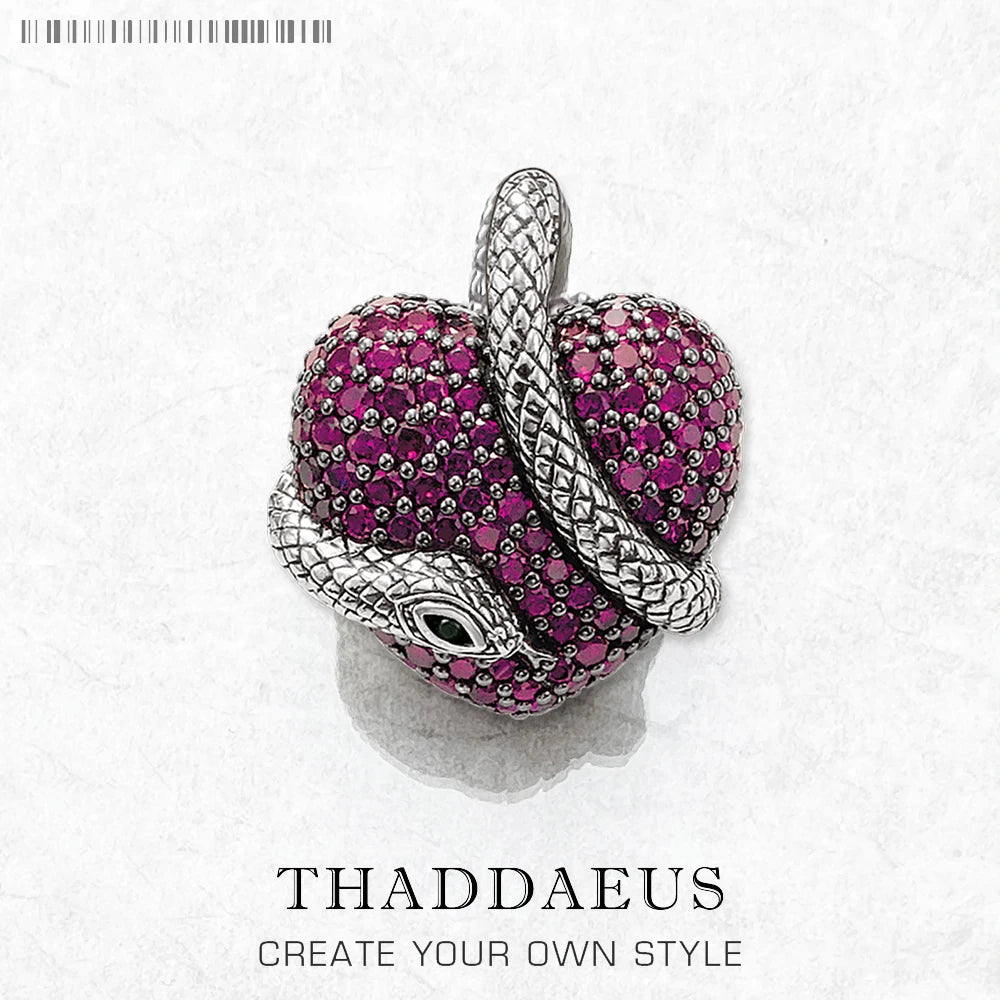 Pendant Snake with Heart Fashion Love Jewelry Europe 925 Sterling Silver Vintage Accessorie Gift for Woman