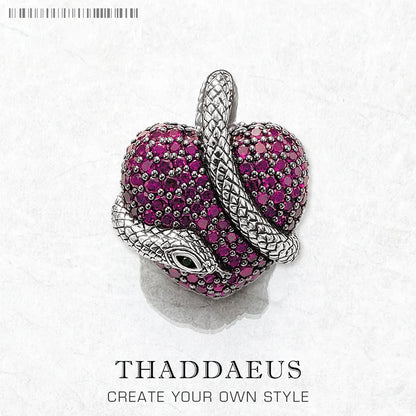 Pendant Snake with Heart Fashion Love Jewelry Europe 925 Sterling Silver Vintage Accessorie Gift for Woman