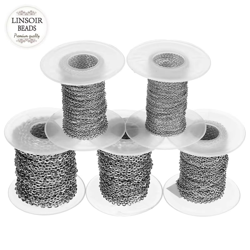 10 Yard/Lot 1Mm 1.5Mm 2Mm 2.5Mm 3Mm Stainless Steel Cable Chain Bulk for Rhodium Black Chain Necklace Diy Jewelry Materials