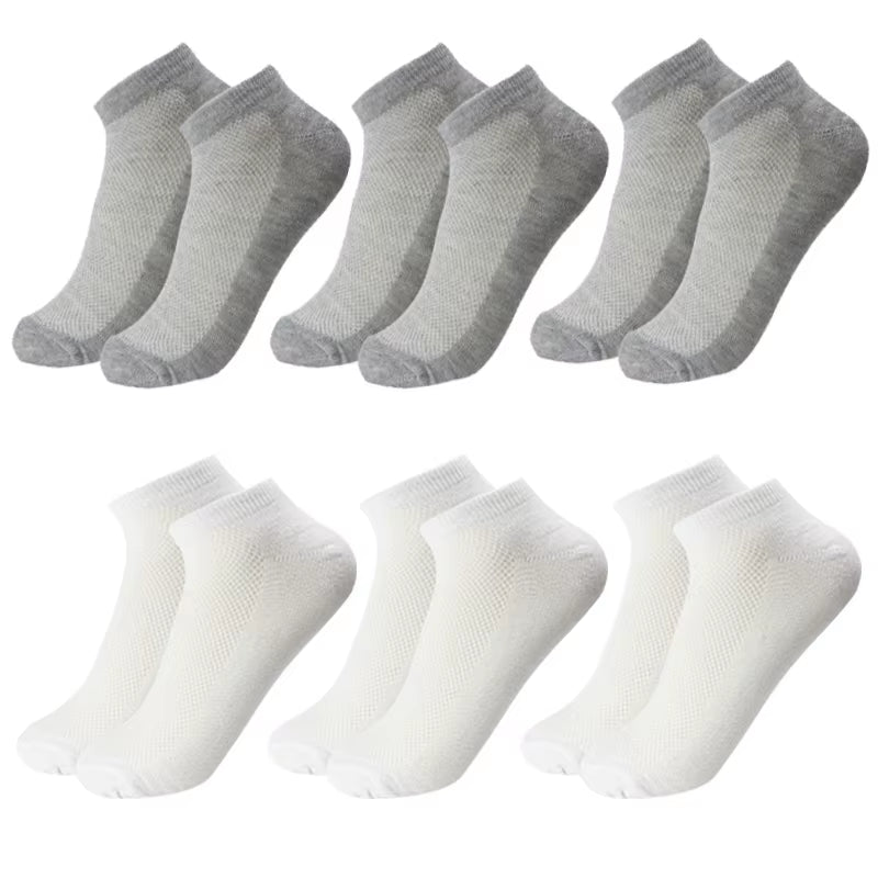 6 Pairs Breathable Men'S Socks Short Ankle Elastic Solid Color Mesh High Quality Business Unisex Sokken plus Size EU38-47