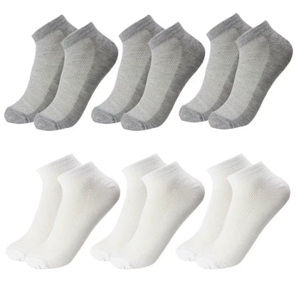 6 Pairs Breathable Men'S Socks Short Ankle Elastic Solid Color Mesh High Quality Business Unisex Sokken plus Size EU38-47