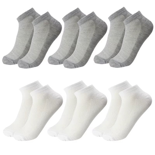 6 Pairs Breathable Men'S Socks Short Ankle Elastic Solid Color Mesh High Quality Business Unisex Sokken plus Size EU38-47