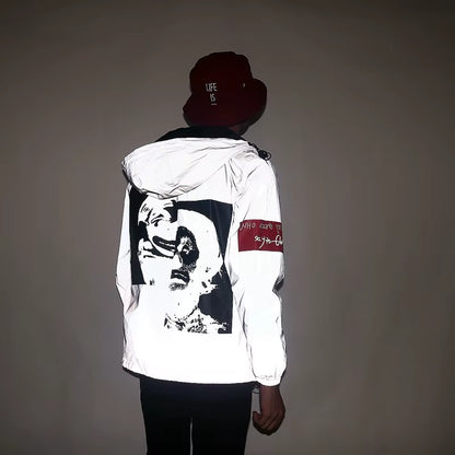 Men'S Full Reflective Jacket Casual Women Windbreaker Hip Hop Hooded Coat Waterproof Printed Streetwear Night Shiny Jackets 5XL