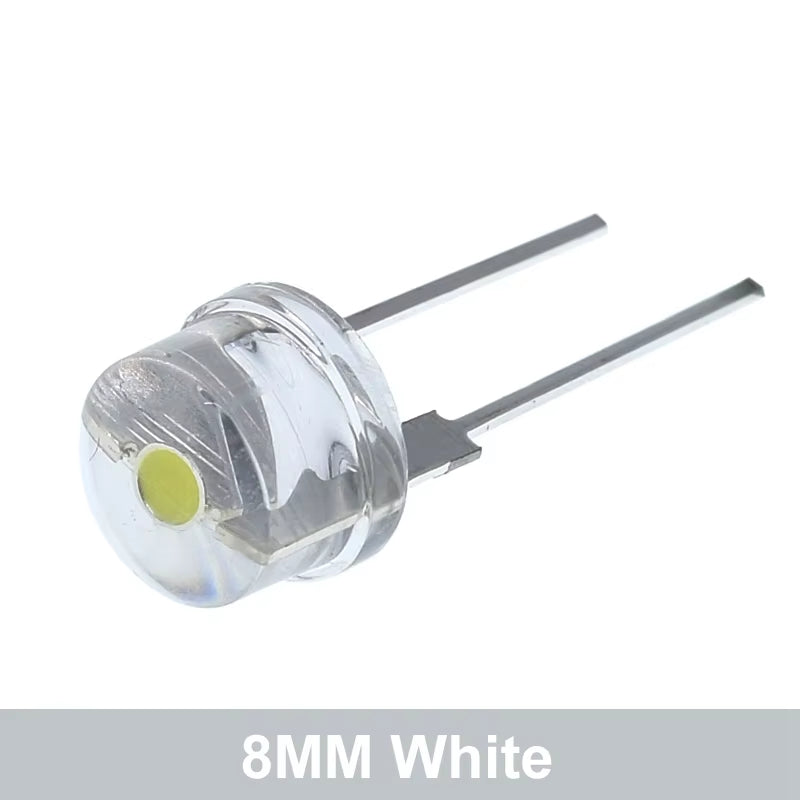 10/30PCS NEW F8 8Mm 0.5W 3.0-3.2V Straw Hat LED White Super Bright LED Lamp Wide Angle Transparent LED Lamp Strawhat LED